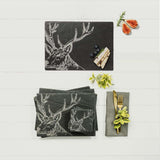 Selbrae House Slate Gift Set featuring engraved stag design serving platters and coasters