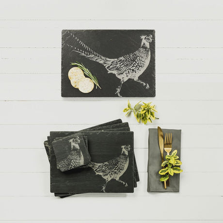 Selbrae House Slate Gift Set featuring engraved placemats and coasters with a pheasant design