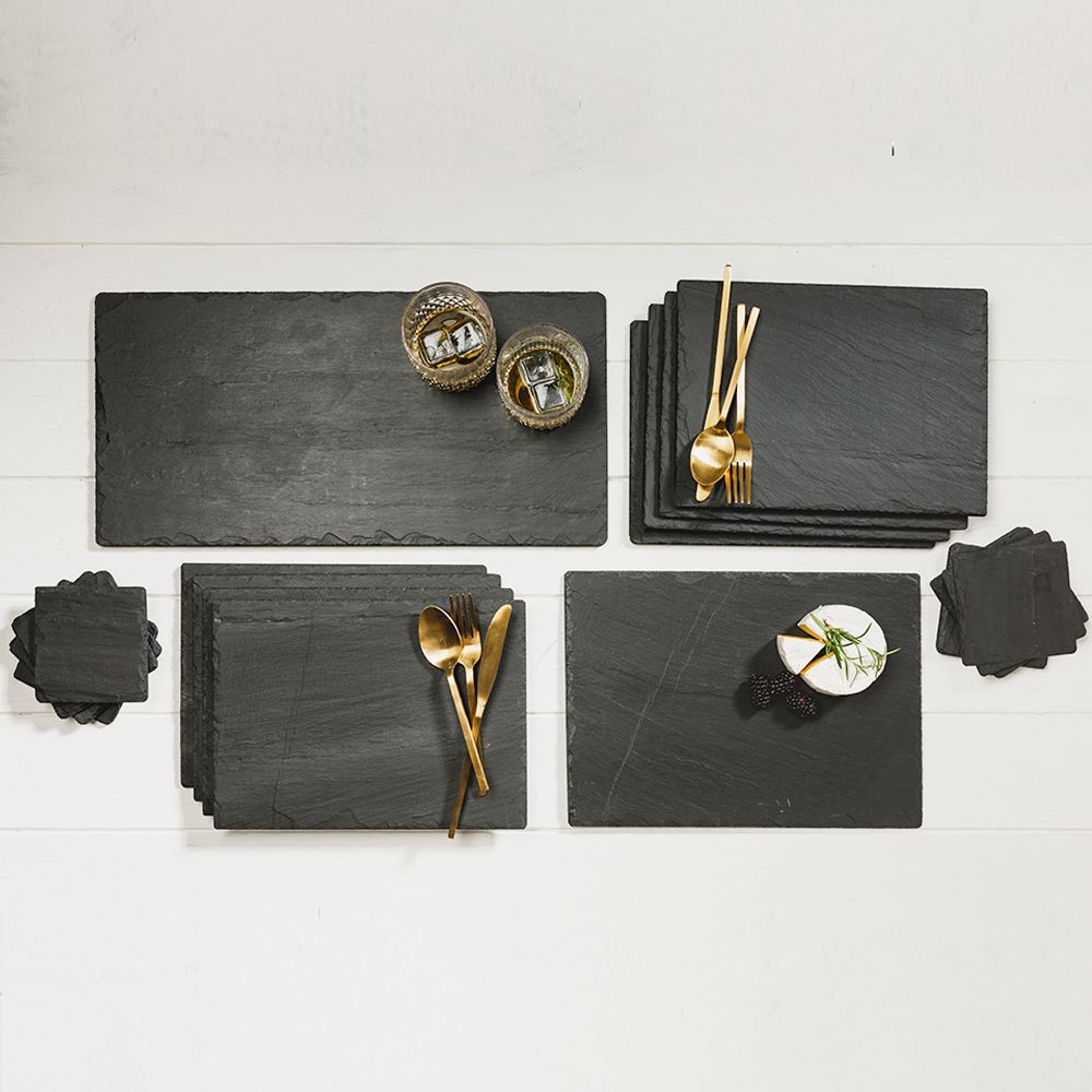 Selbrae House Slate Gift Set featuring elegant slate platters and coasters for stylish entertaining