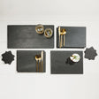Selbrae House Slate Gift Set featuring black slate serving platters, utensils, and coasters for elegant dining