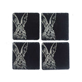 Slate Placemat Set by Selbrae House featuring four coasters with rabbit design