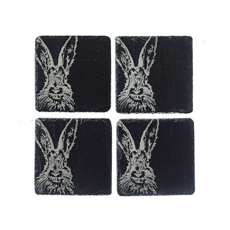 Slate Placemat Set by Selbrae House featuring four coasters with rabbit design