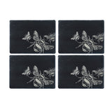 Set of four Slate Placemats featuring intricate bee designs for stylish dining decor