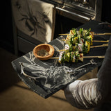 Selbrae House Serving Tray featuring a deer design with fresh kebabs and a wooden bowl