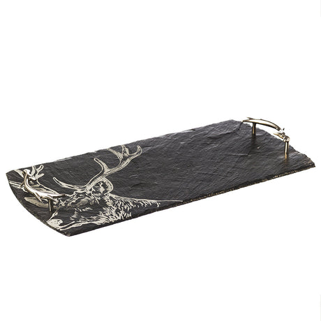 Stylish Selbrae House serving tray with engraved stag design and metal handles for elegant dining