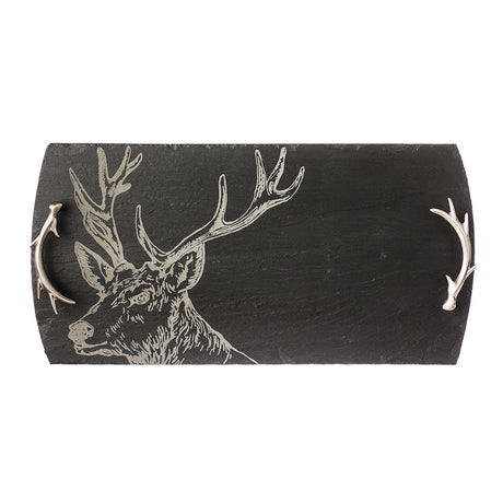 Selbrae House Serving Tray with Deer Design and Antler Handles for Elegant Table Presentations