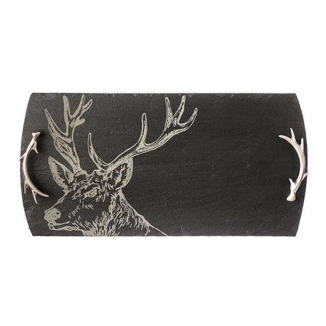 Selbrae House Serving Tray with Deer Design and Antler Handles for Elegant Table Presentations