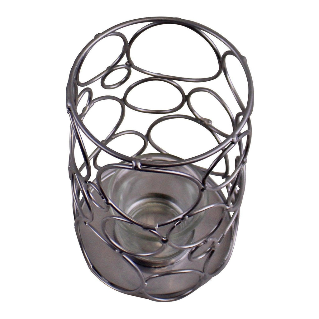 Small Silver Metal Abstract Design Candle Holder Geko Products