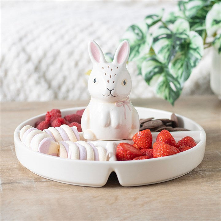 Ceramic Bunny Snack Dish with Divided Sections N/A