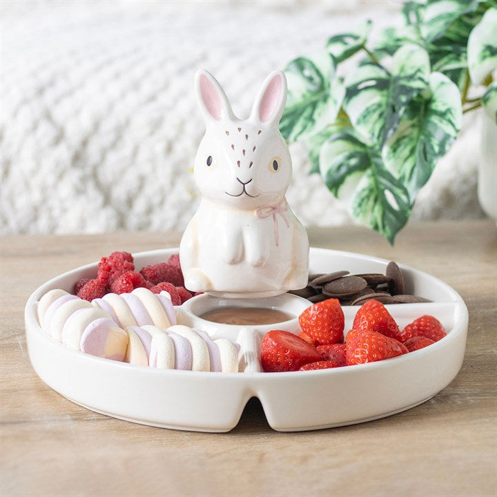 Ceramic Bunny Snack Dish with Divided Sections N/A