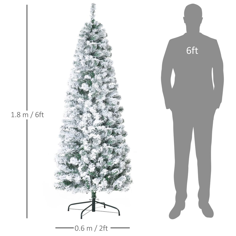 6 Feet Prelit Artificial Snow Flocked Christmas Tree Warm LED Light Green White HOMCOM