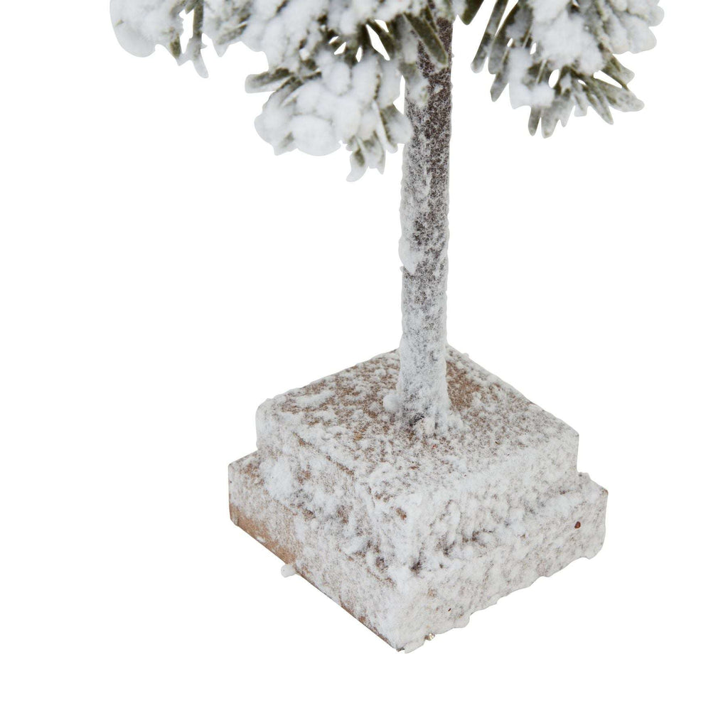 Small Snowy Cedar Tree On Wood Block Shades 4 Seasons