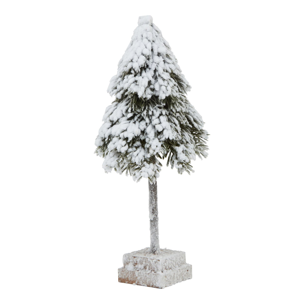 Small Snowy Cedar Tree On Wood Block BROWN PLASTIC Shades 4 Seasons