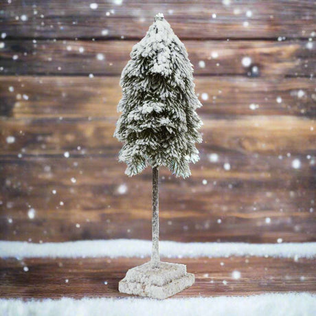 Medium Snowy Cedar Tree On Wood Block BROWN PLASTIC Shades 4 Seasons