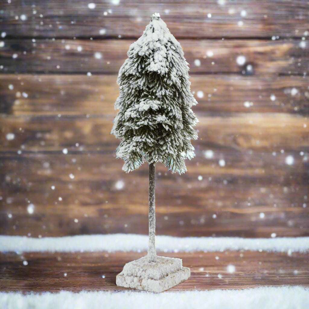Medium Snowy Cedar Tree On Wood Block BROWN PLASTIC Shades 4 Seasons