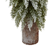 Small Snowy Fir Tree On Tall Wood Log Shades 4 Seasons