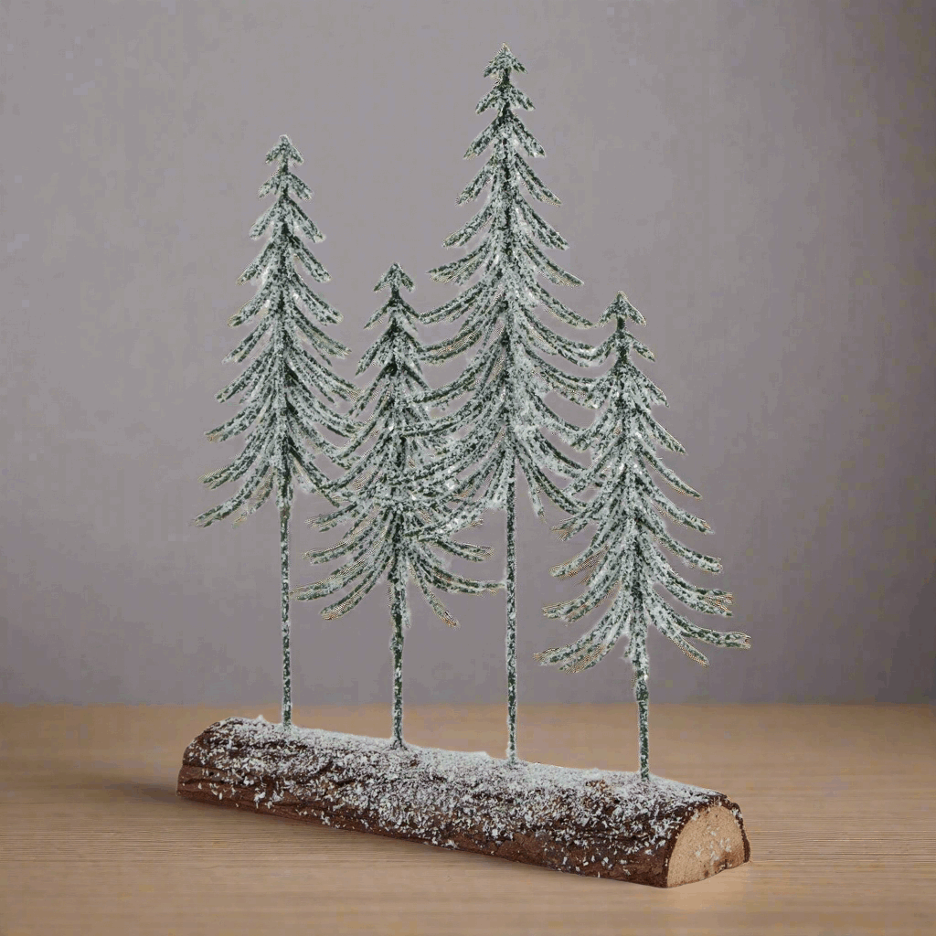Small Snowy Spindle Tree Quad In Wood Log Shades 4 Seasons
