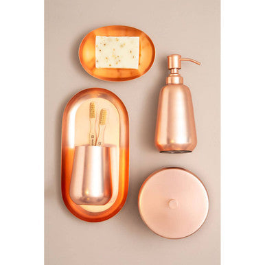 Orsina Copper Bathroom Accessories Set featuring a stylish Soap Dish and dispenser for modern decor