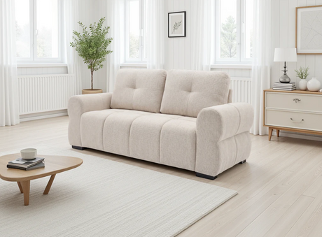 Comfortable 2-Seater Sofa in Soft Beige Fabric for Modern Living Rooms