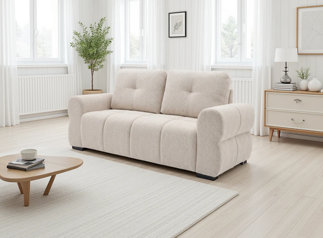 Comfortable 2-Seater Sofa in Soft Beige Fabric for Modern Living Rooms