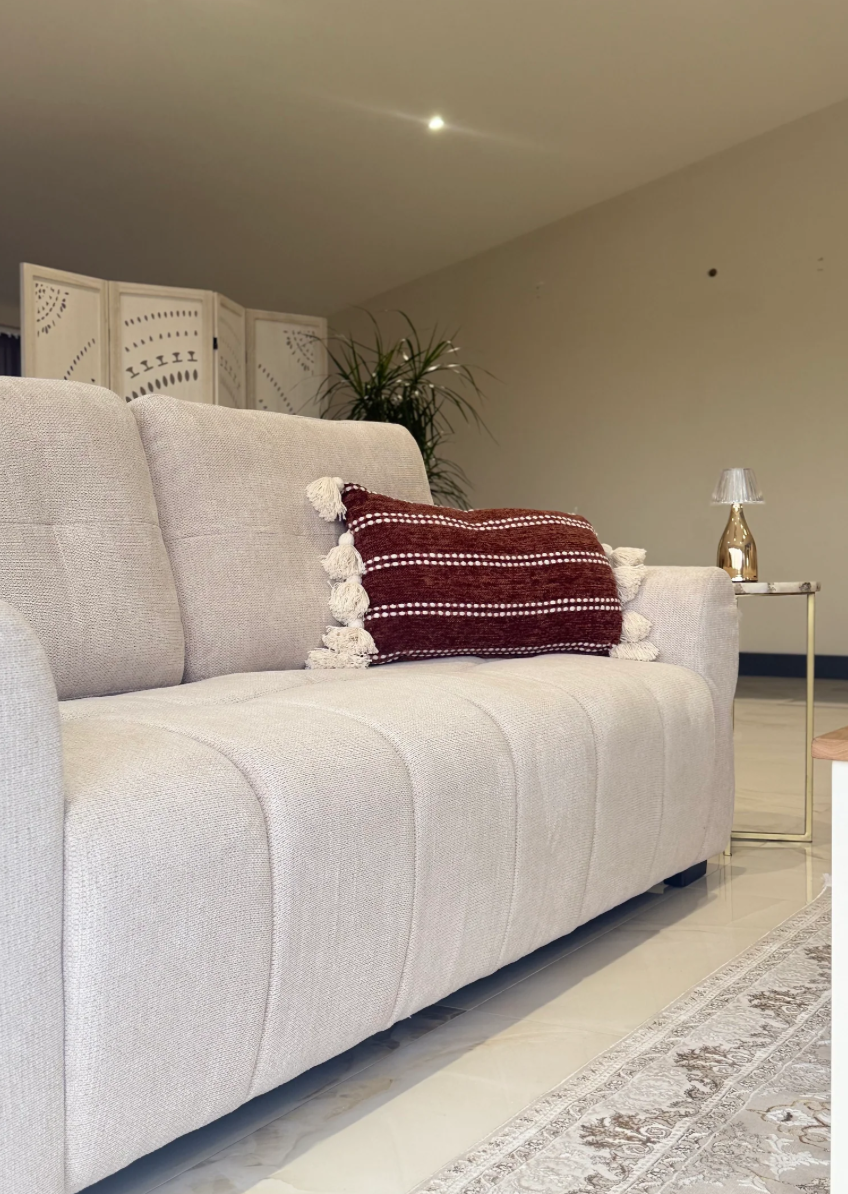 Cream 2-Seater Sofa from Furniture Discount with decorative cushion and modern design