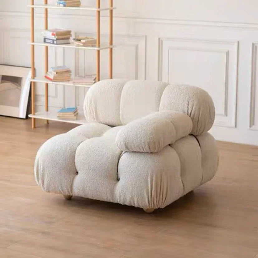 Nisu Home Plush Sofa in Cream with Soft Curves and Cozy Design for Modern Living Spaces