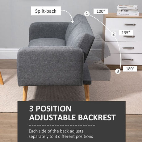 HOMCOM Modern Grey Fabric Sofa Bed with Wooden Legs HOMCOM