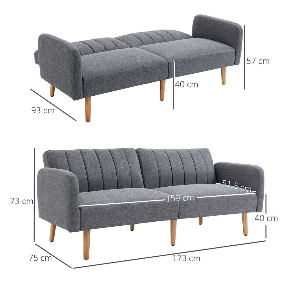 HOMCOM Modern Grey Fabric Sofa Bed with Wooden Legs HOMCOM