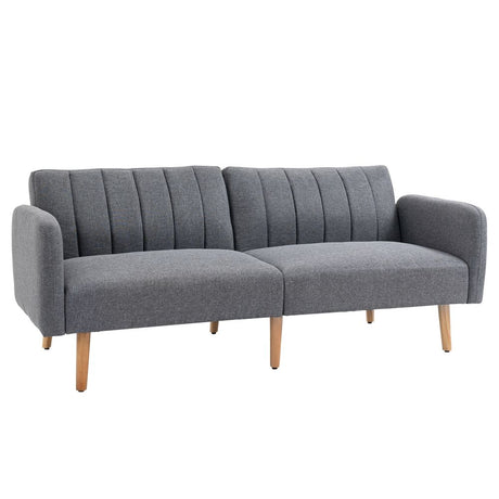 HOMCOM Modern Grey Fabric Sofa Bed with Wooden Legs HOMCOM