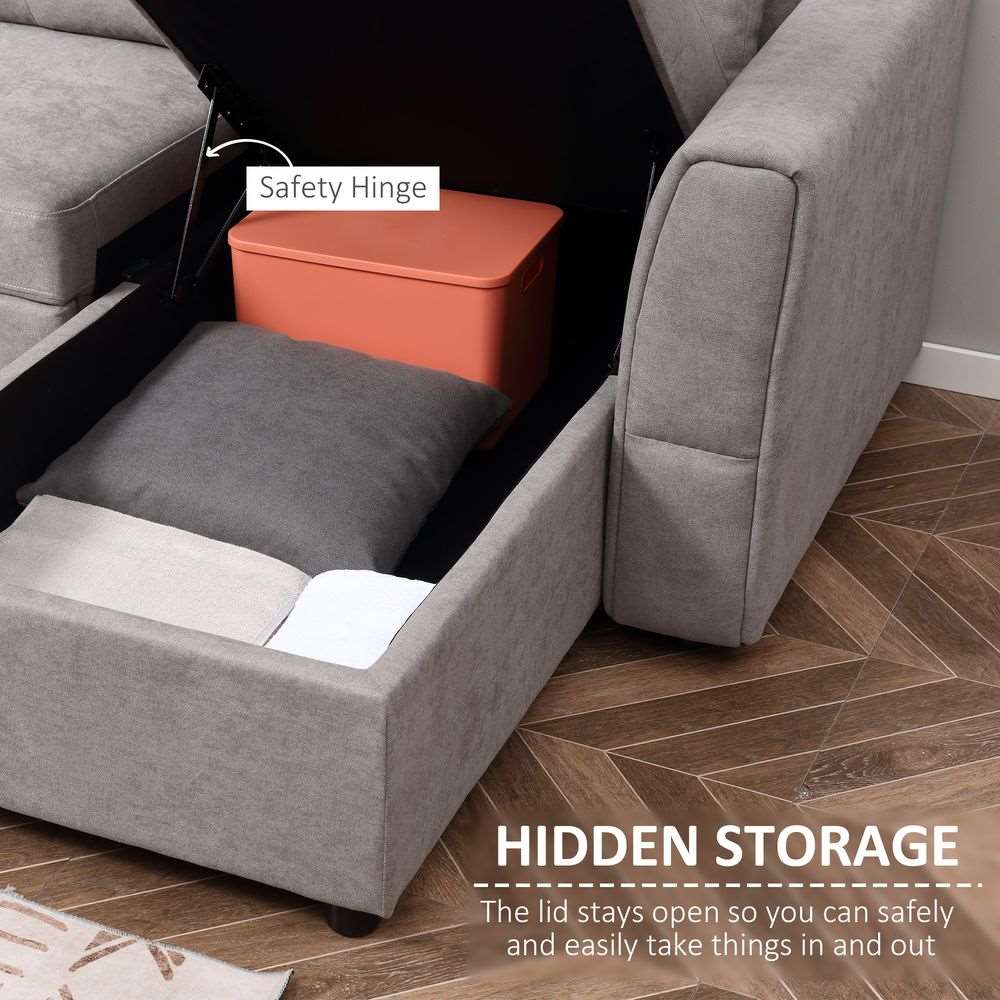 HOMCOM Linen-Look L-Shaped Sofa Bed With Storage Bed Sleeper Flat Studio Grey Unbranded