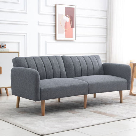 HOMCOM Modern Grey Fabric Sofa Bed with Wooden Legs HOMCOM