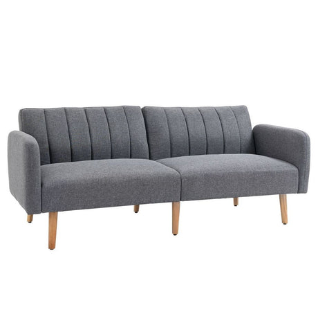 HOMCOM Modern Grey Fabric Sofa Bed with Wooden Legs HOMCOM