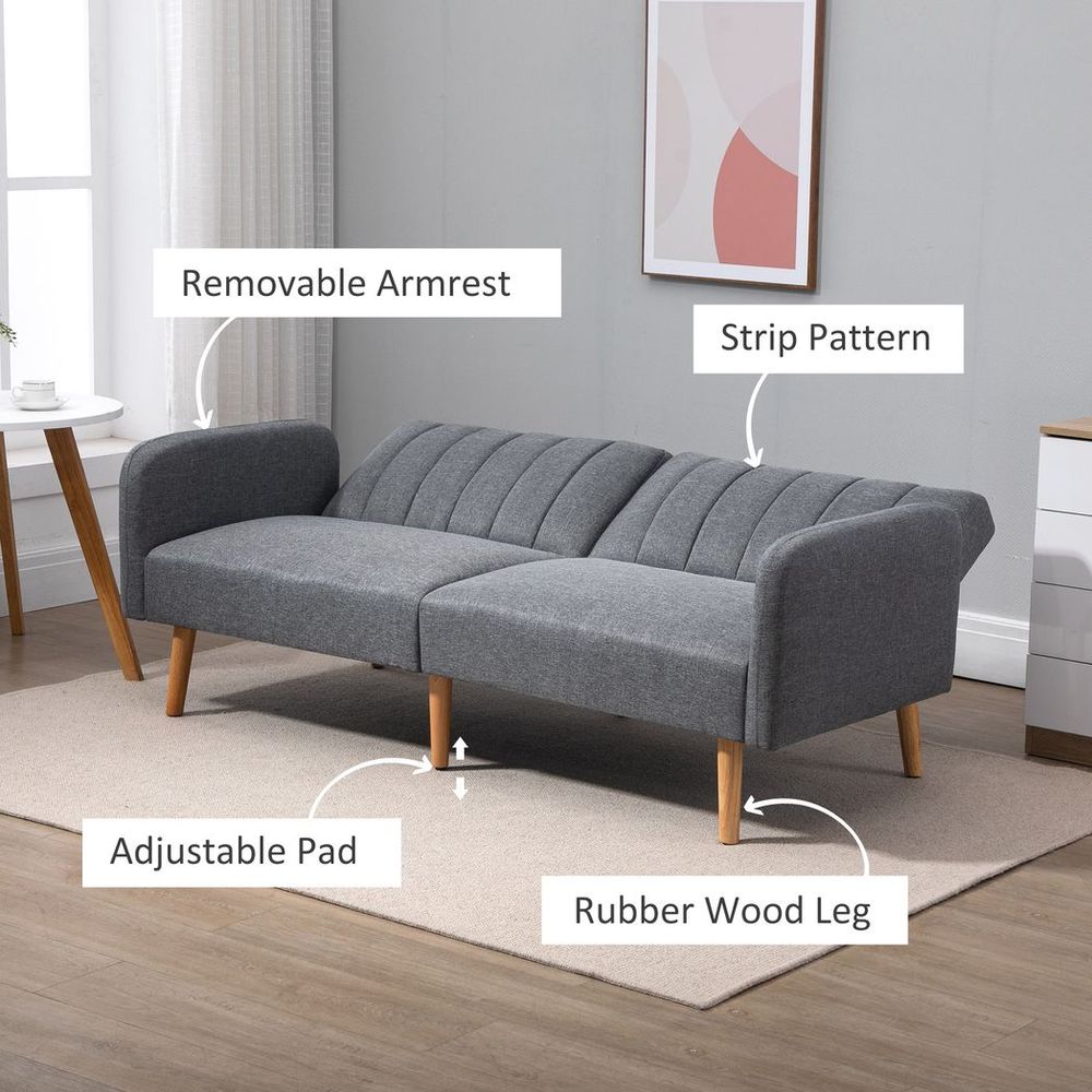 HOMCOM Modern Grey Fabric Sofa Bed with Wooden Legs HOMCOM