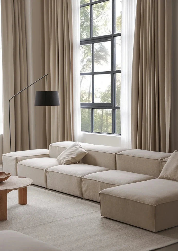Nisu Home Modern Sofa in Beige Fabric with Minimalist Design and Accent Cushions