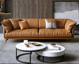 Nisu Home Brown Leather Sofa with Cushioned Backrest for Stylish Living Rooms