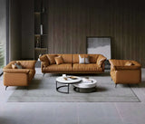Nisu Home Brown Leather Sofa with Plush Cushions and Stylish Design for Modern Living Rooms