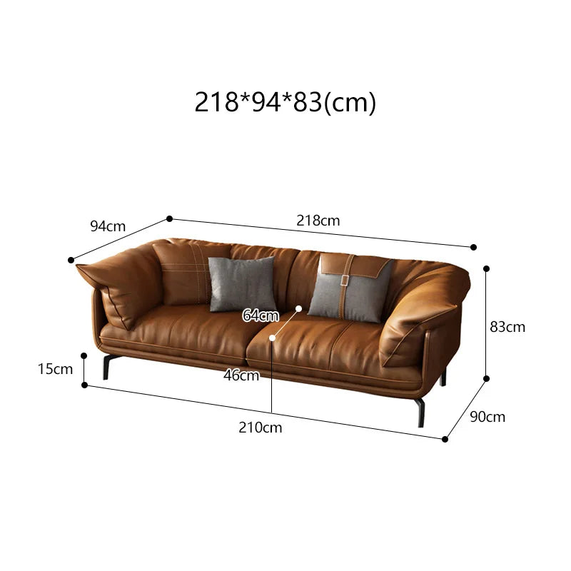 Nisu Home Sofa in Brown Leather with Comfortable Cushions and Stylish Design