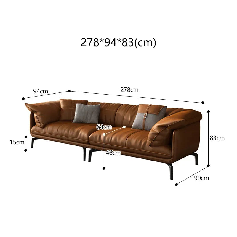 Nisu Home Sofa in brown leather with plush cushions for modern living rooms