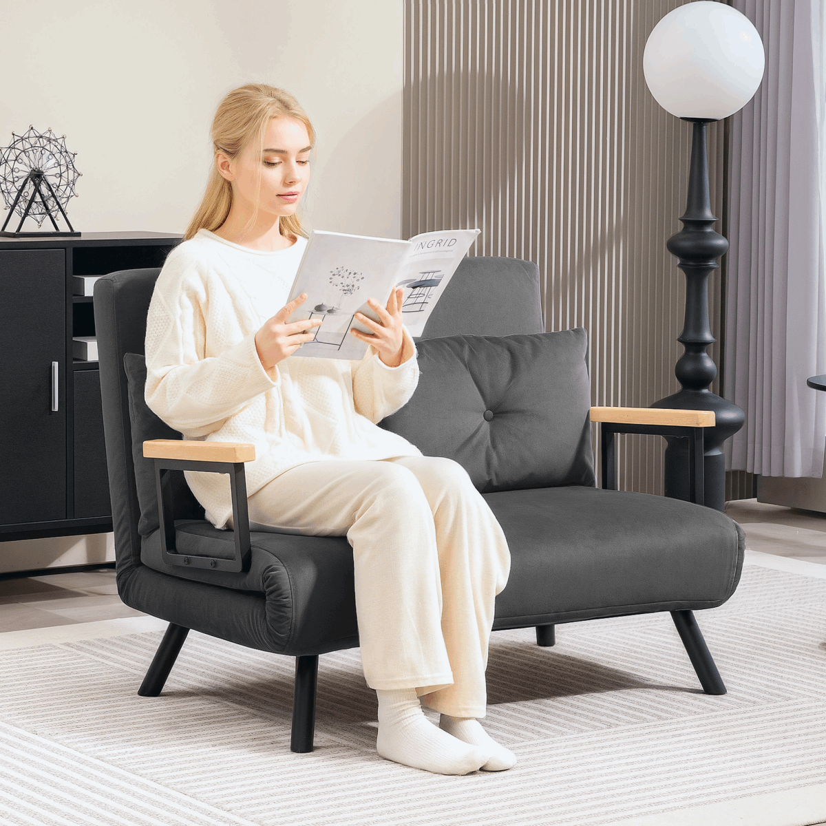 Modern Black Sofa Chair with Wooden Accents N/A