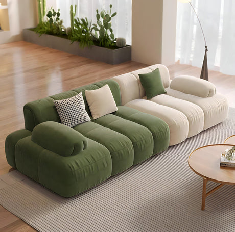 Nisu Home Stylish Green and Cream Sofa with Comfortable Cushions for Modern Living Spaces