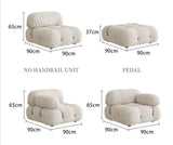 Nisu Home Plush Sofa in Cream with Dimensions for No Handrail Unit and Pedal Options