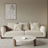 Nisu Home Modern Sofa in Cream Upholstery with Decorative Cushions and Wooden Legs