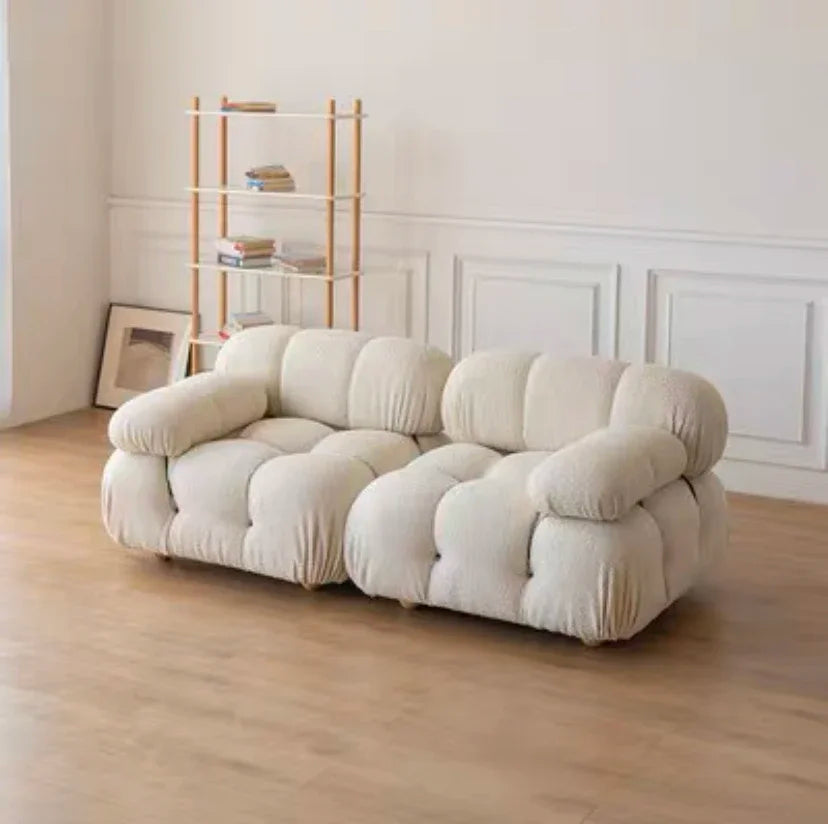 Nisu Home Plush Sofa in Cream with Soft, Curvy Design for Comfortable Seating