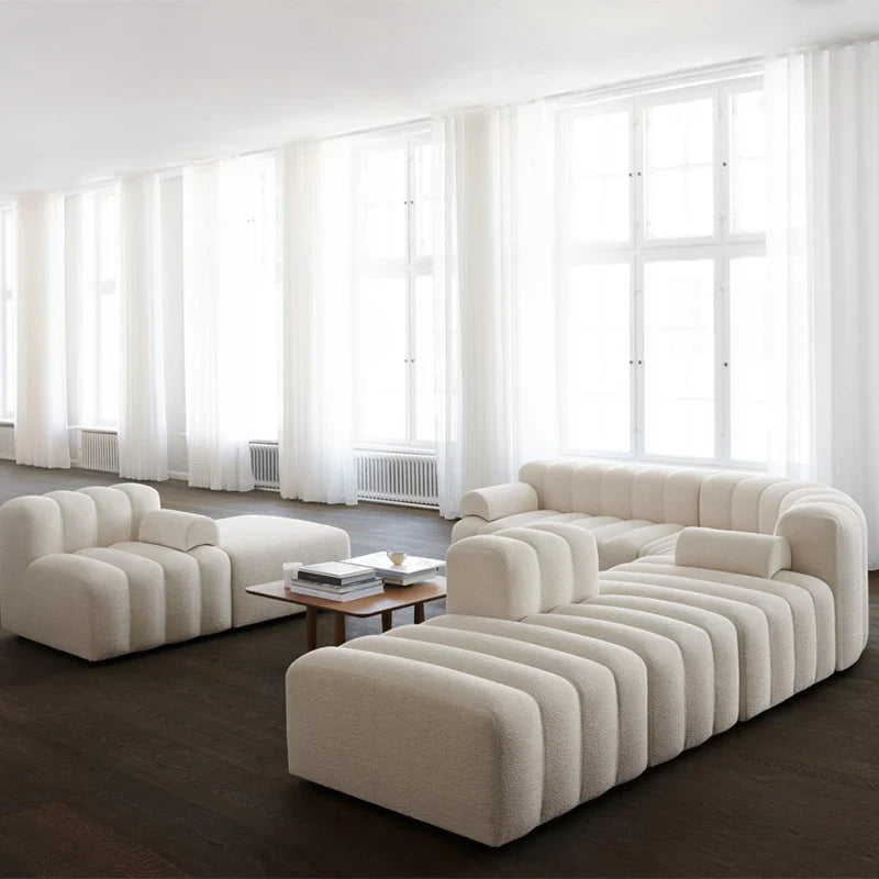 Nisu Home Modern Curved Sofa in Soft White Fabric Offering Comfort and Style for Living Spaces