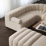 Nisu Home Curved Sofa in Cream Fabric with Plush Cushions for Modern Living Rooms