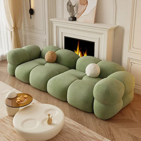 Nisu Home Plush Green Sofa with Rounded Cushions for Comfortable Seating and Modern Decor