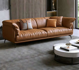 Nisu Home Leather Sofa in Tan with Plush Cushions and Modern Design for Stylish Living Rooms