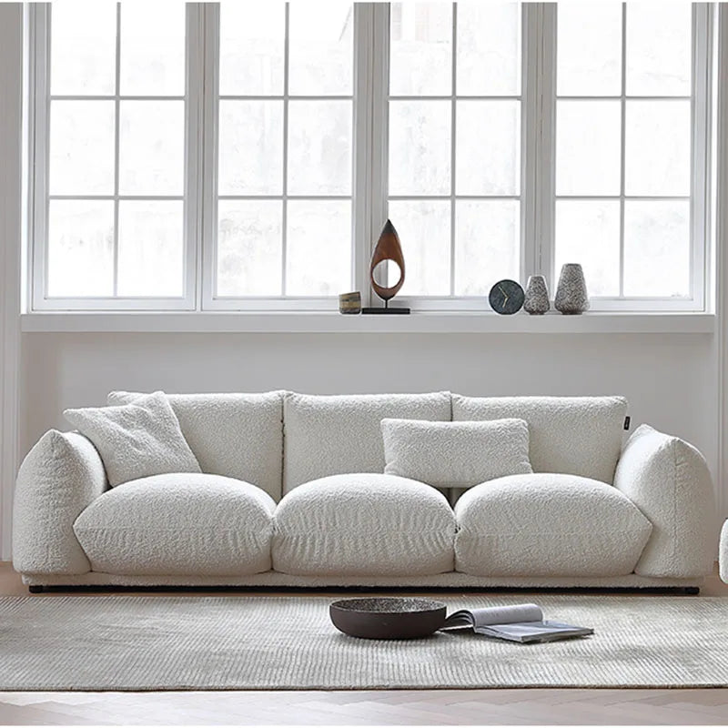 Nisu Home Plush White Sofa with Soft Textured Cushions for Stylish Living Rooms