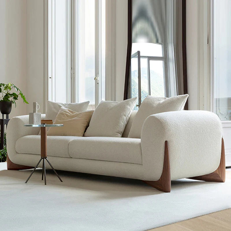 Nisu Home Modern Sofa in Cream with Wooden Legs and Plush Cushions for Stylish Living Rooms
