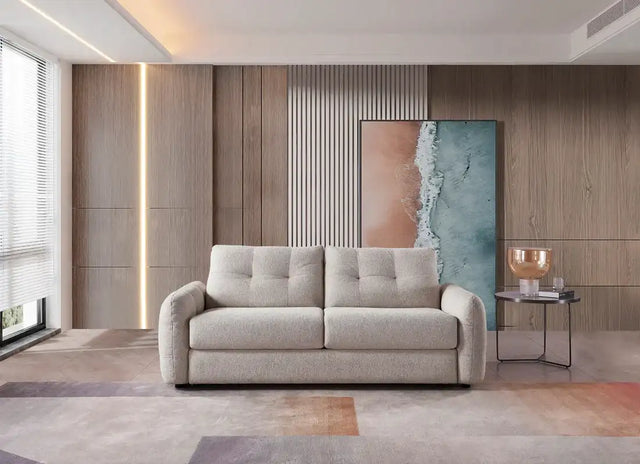 Stylish Sofabed in Light Fabric, Perfect for Small Living Spaces and Multi-Functional Use